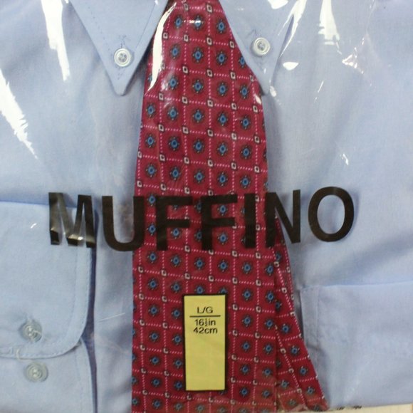 NWT! Muffino Blue Long Sleeve Collared Dress Shirt and Tie Set Size L - Picture 3 of 10